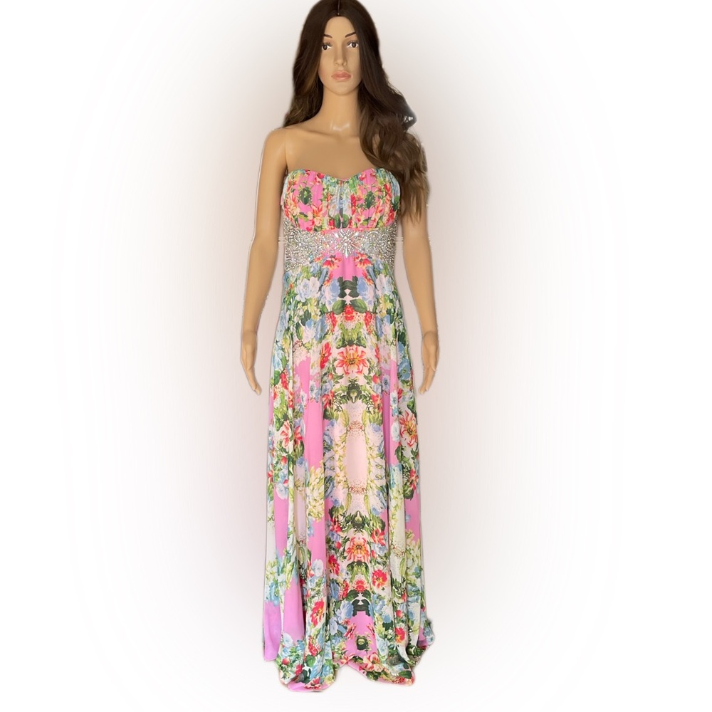 City Triangles Women's Strapless Embellished Formal Foral Dress  Size 13